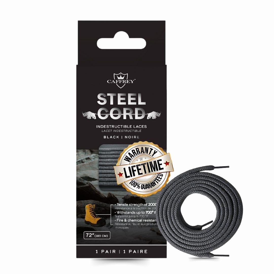 Caffrey Steelcord Indestructible Shoelaces - 2000 lbs Strength, Fire & Chemical Resistant and Ideal for Safety Boots