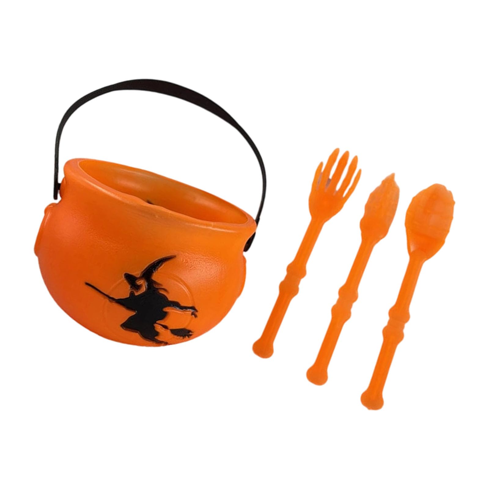 Kalttoy Halloween Party Cauldron Treat Container with Handle, Candy Bucket & Cutlery Set for Gatherings Flaming Bucket Halloween