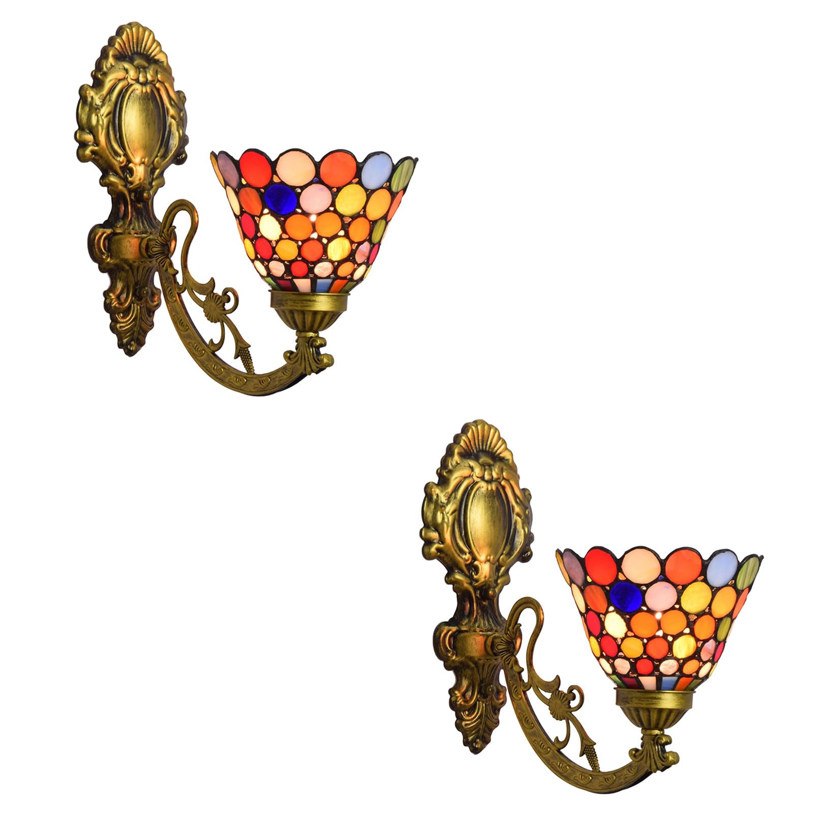 NHPJFDC Tiffany Style Wall Sconce, Stained Glass Bedside Set of 2 Wall Lights for Bathroom Living Room Kitchen Cinema Hallway Reading Room Bars Wall Lamp,Colour