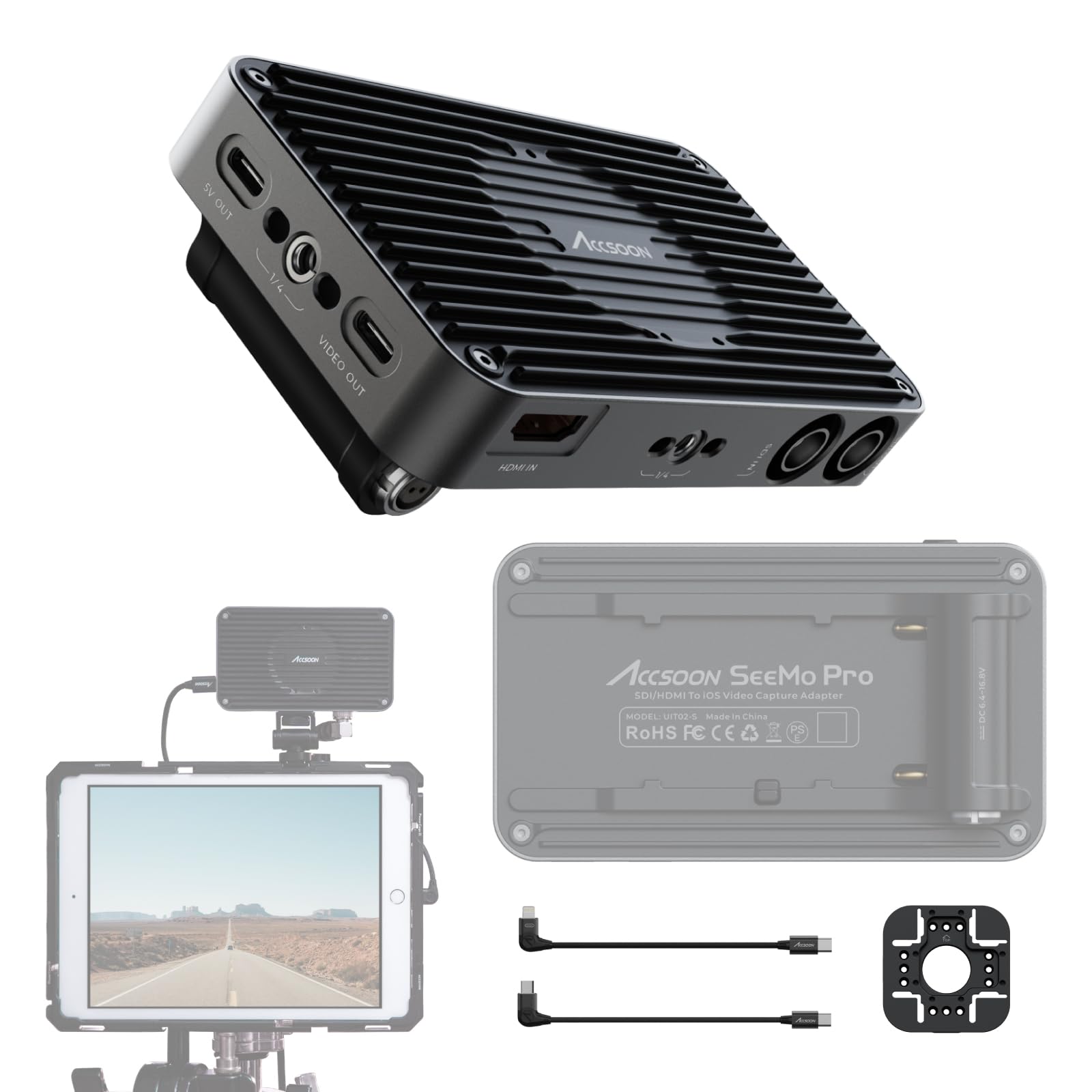 Accsoon SeeMo Pro Adattatore di acquisizione video SDI e HDMI a USB C supporto video 1080P 60FPS e monitoraggio/​streaming/​registrazione in tempo reale,