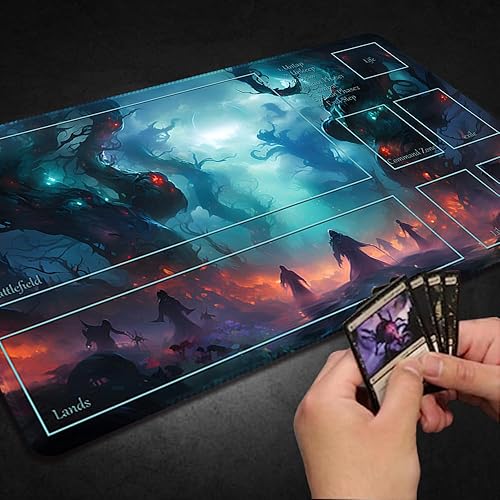 Miniatura 5 de Tapete de juego MTG cosido de alta calidad con zonas y parte trasera de goma antideslizante, tapete de juego TCG para MTG y otros juegos de cartas,