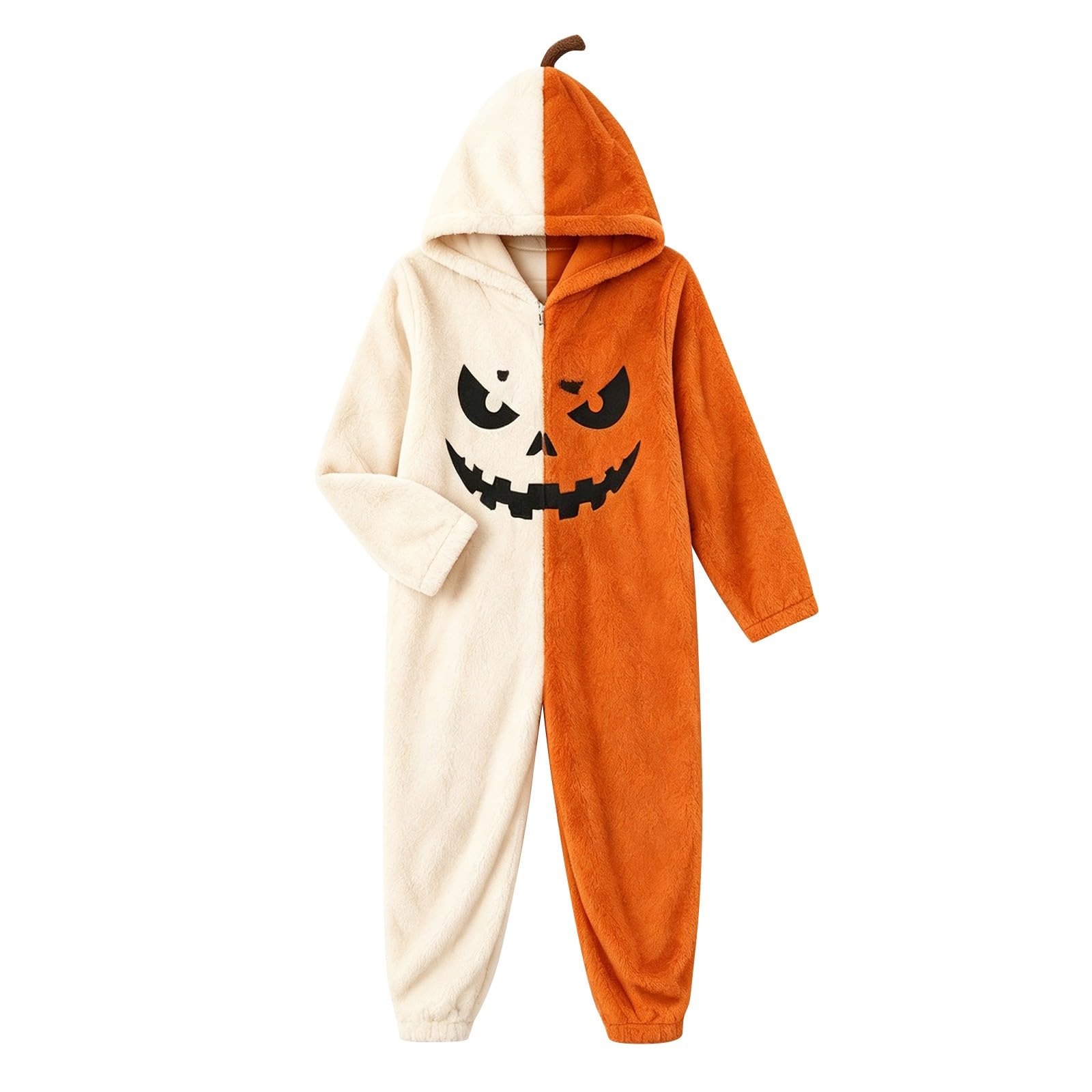 Generico Halloween Pigiama Tutina con Stampa di Zucca Pagliaccetto Vestito | Costume Da Notte Donna In Pile Termica Vestaglia Tutina Con Cappuccio A Forma Di Per Halloween E Cosplay, S-5Xl