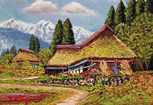Amazon.co.jp: 北川照生 『安曇野の山郷』 油絵・油彩画 SM(サムホール 