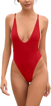 SHEKINI Womens High Cut One Piece Bathing Suit Backless Thong Brazilian Swimsuit