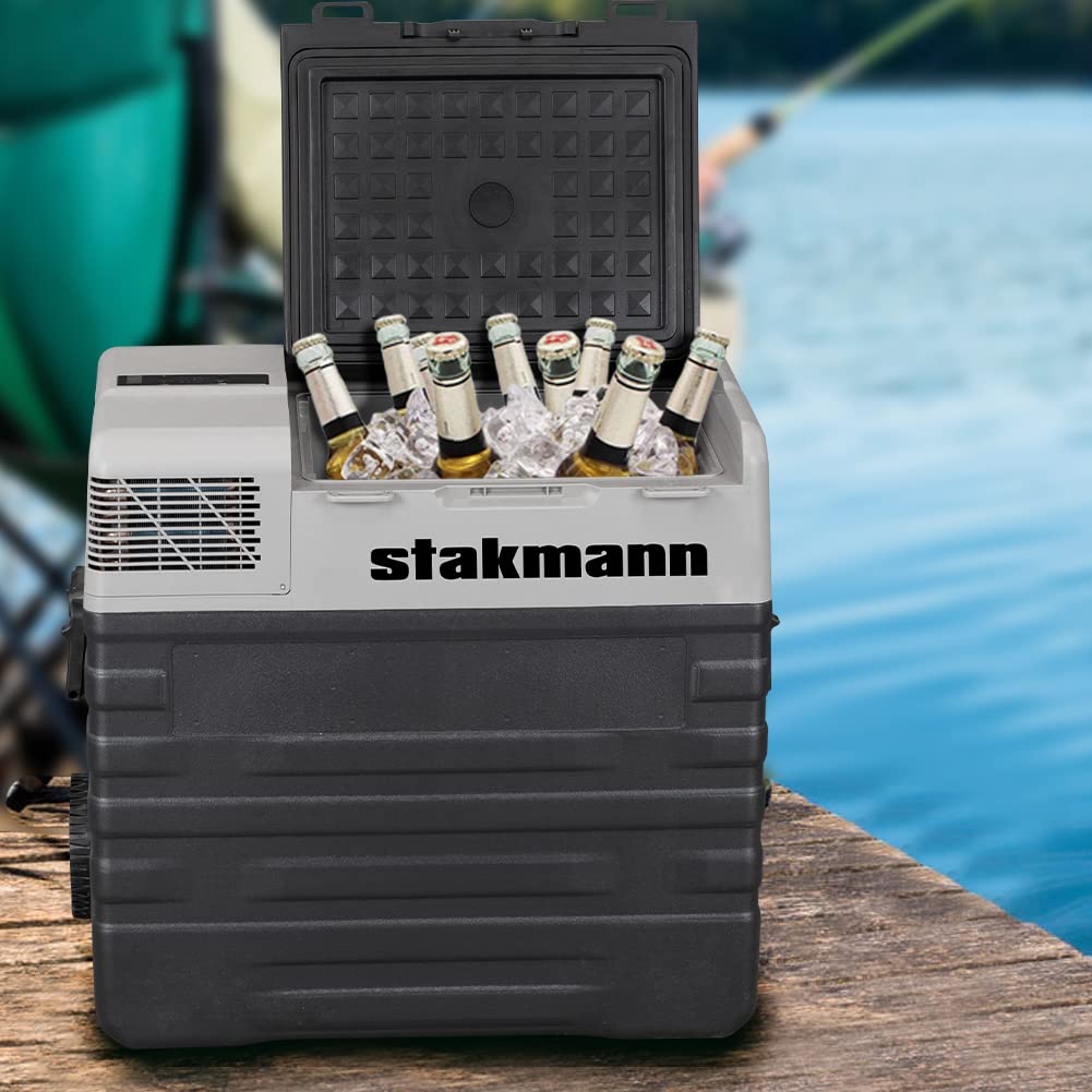Frigorifero portatile con Compressore 12V 220V, Frigo Congelatore con Ruote, AC-DC 12/24 V, ideale per Auto, Camper, Barca, Viaggi, Picnic, Maniglia Ergonomica e Manici Laterali (62 Litri)