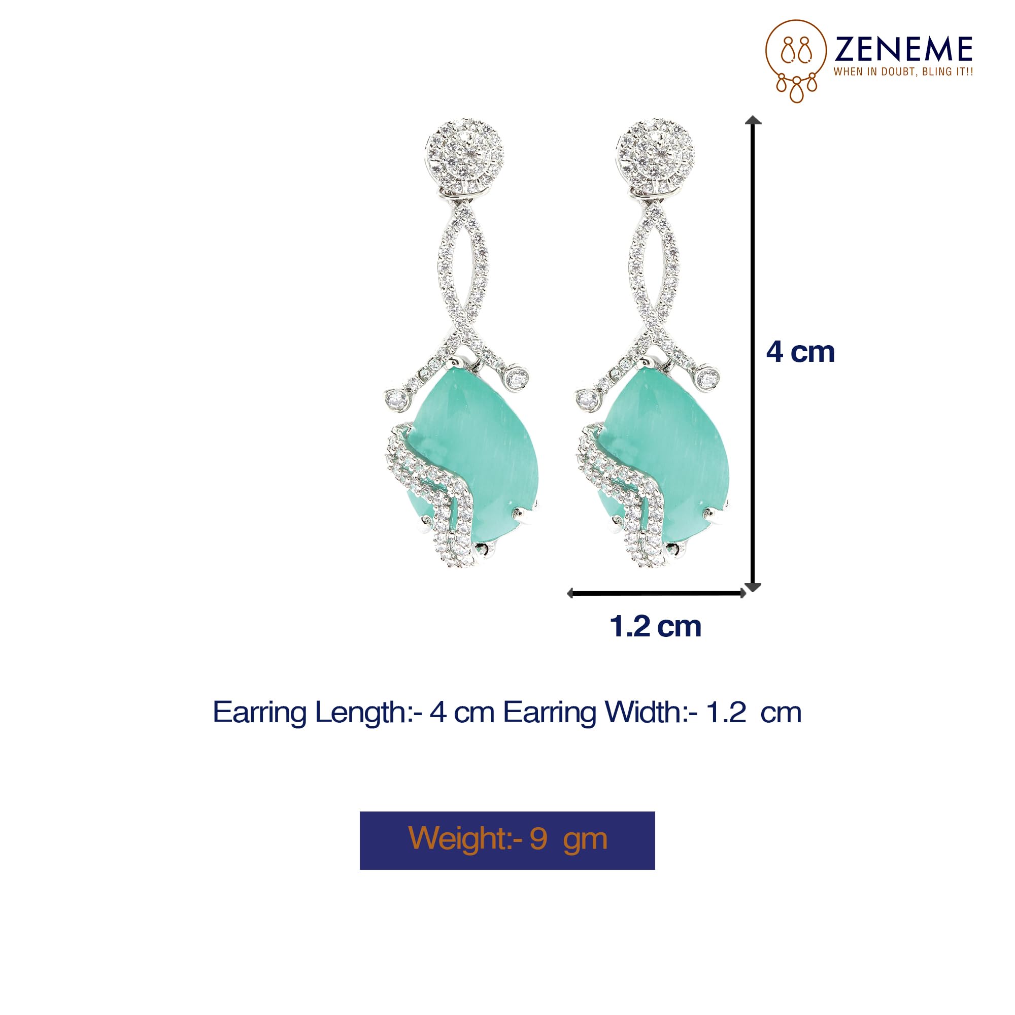 Diamond Drop Earrings, Rhodium-Plated
