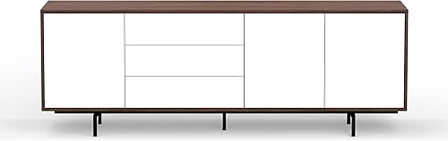 Miniatura 4 de Glenwillow Home Atlas Highboy - Mueble y aparador moderno para TV de 78 x 28 pulgadas, marco de nogal, puerta y cajones blancos, base negra