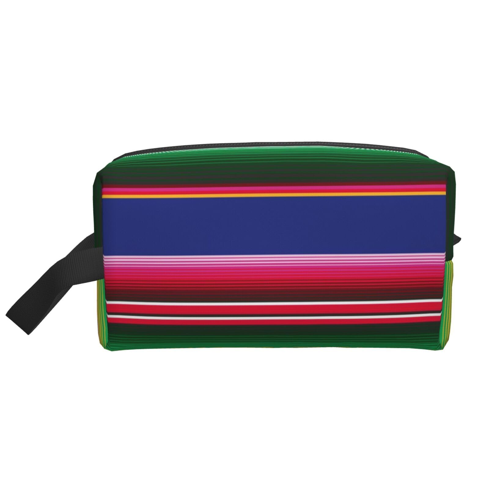 Ercgad Unisex White Colorful Mexican Stripes Print Large Capacity Travel Toiletry Bag Cosmetic Pouch Daily Storage Makeup Case