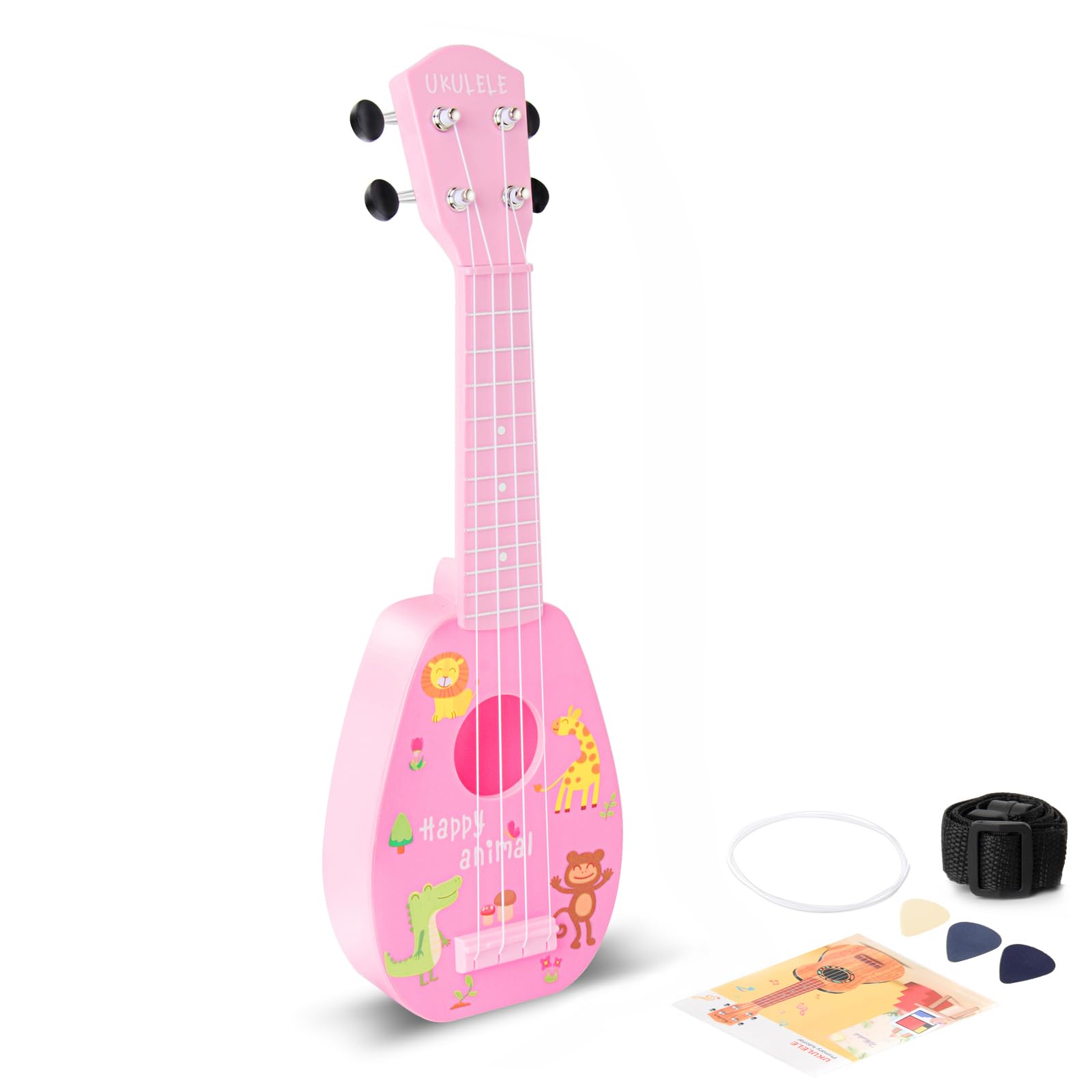 17" Kids Toy Guitar for Girls Boys, Mini Toddler Ukulele Guitar with 4 Strings Keep Tones Can Play for 3, 4, 5, 6, 7 Year Old Kids Musical Instruments Educational Toys for Beginner (Pink)