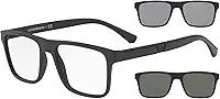 Armação masculina Ea4115 para óculos de grau com dois clipes de sol intercambiáveis retangulares