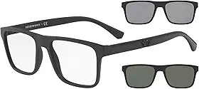 Armação masculina Ea4115 para óculos de grau com dois clipes de sol intercambiáveis retangulares