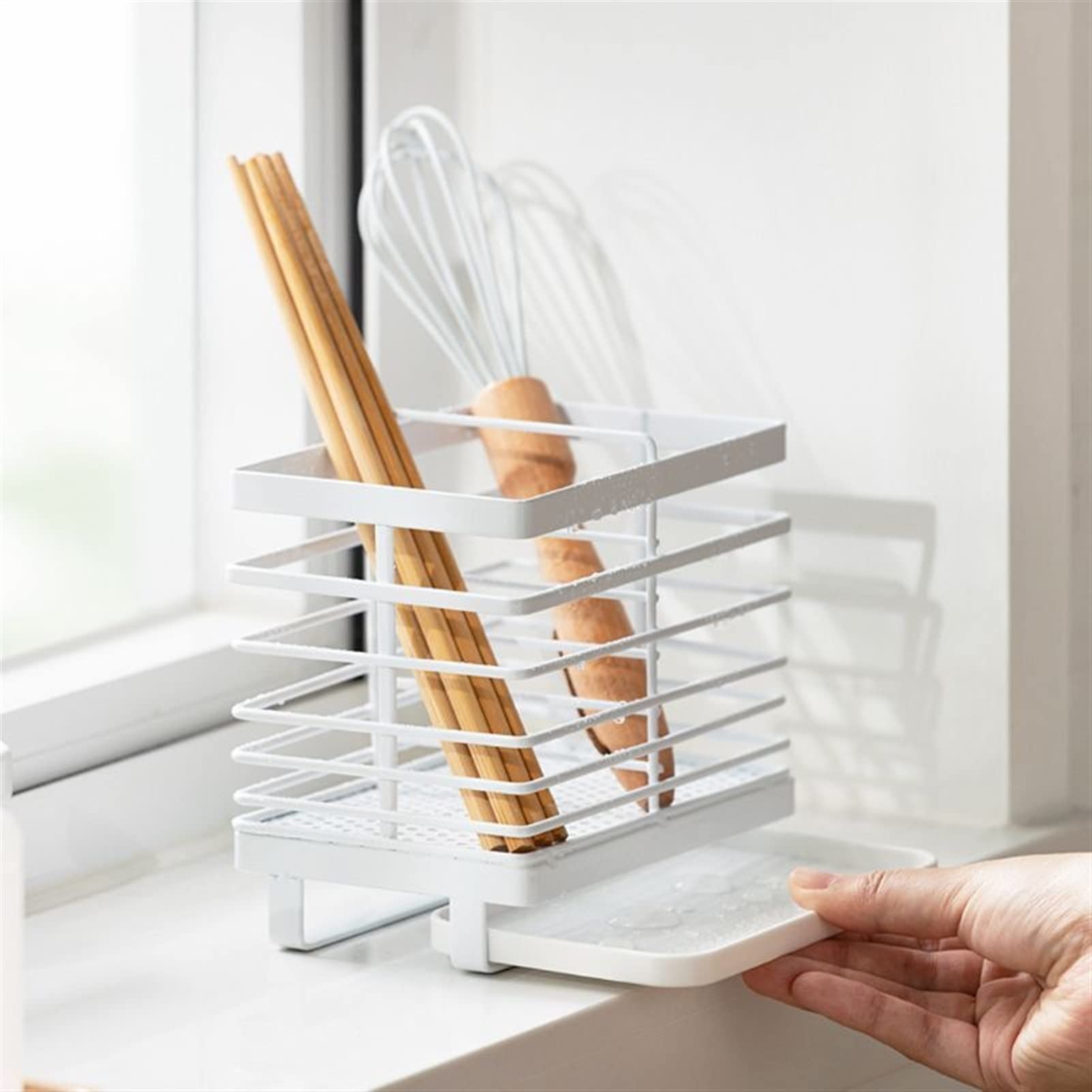 Stojak na miotłę naścienny sztućce kuchenne ociekacz łyżka widelec pałeczki uchwyt wielofunkcyjne przybory organizer półka bez dziurkowania stojak na narzędzia do przechowywania