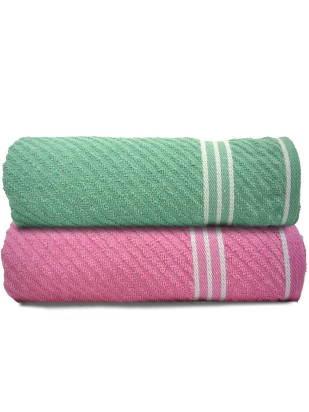Athom Living Premium Diagonal Stripe Terry Towel Pack of 2 for Men & Women - Luxurious Cotton Bath Towels - Highly Absorbent, Soft and Cozy- Bathroom Essentials for Ultimate Comfort