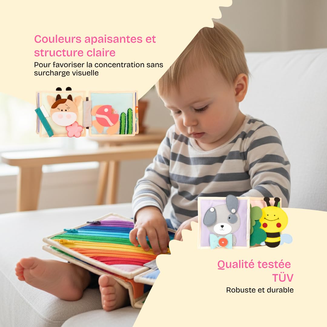 Jolly Designs Mini Quiet Book Oiseau Magique – Jouet Montessori dès 1 an – Livre d‘activités en Feutrine – Livre sensoriel & de motricité Fine – Jouet de Voyage pour bébé & Enfant en Bas âge