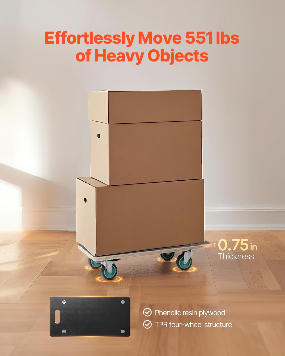 VEVOR Rollbrett 250 kg Tragkraft Möbeltransportwagen 4 TPR-Rädern rechteckiger Transportroller 2er-Set schwarz