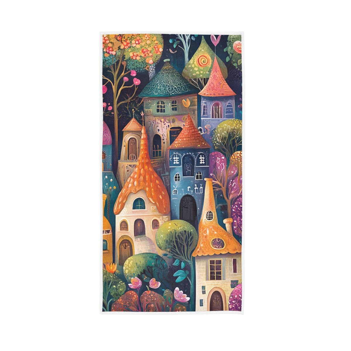 LSRCPD Cute Fairy Town Hand Towel, 15 x 30 Inches, Soft Highly Absorbent Towels for Bathroom Gym Hotel