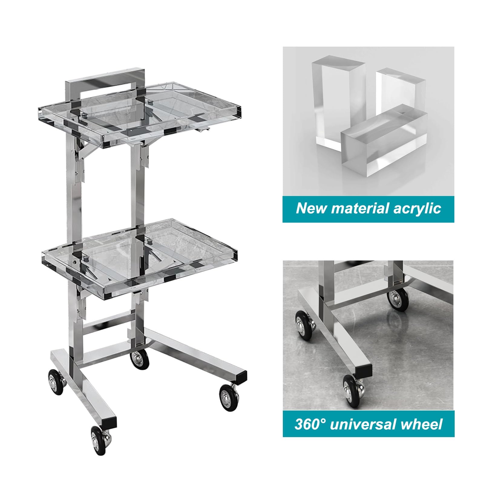 Carrito Cocina Herramientas con Ruedas, Carrito Auxiliar con Ruedas, Camarera con Ruedas con Ruedas de Metal, para salón de Belleza, Peluquería, Tatuaje(Brown)