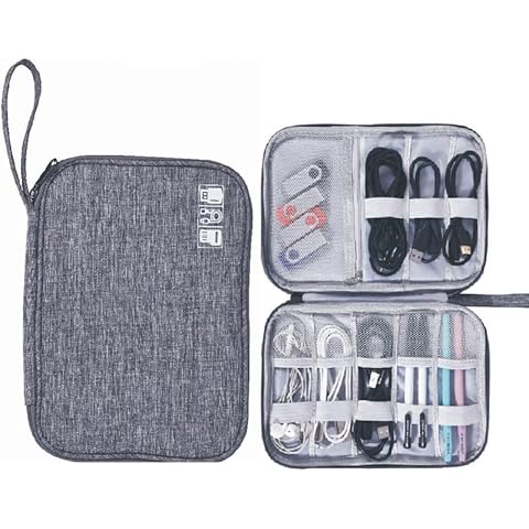 Universal Travel Cable Organiser Bag Handbag Electronic Accessories Organizer Capacity Storage Carry Pouch Case for Chargers, Memory Cards, Power Bank, External Hard Dives, USB Cables, Plug, Gray, L Cover