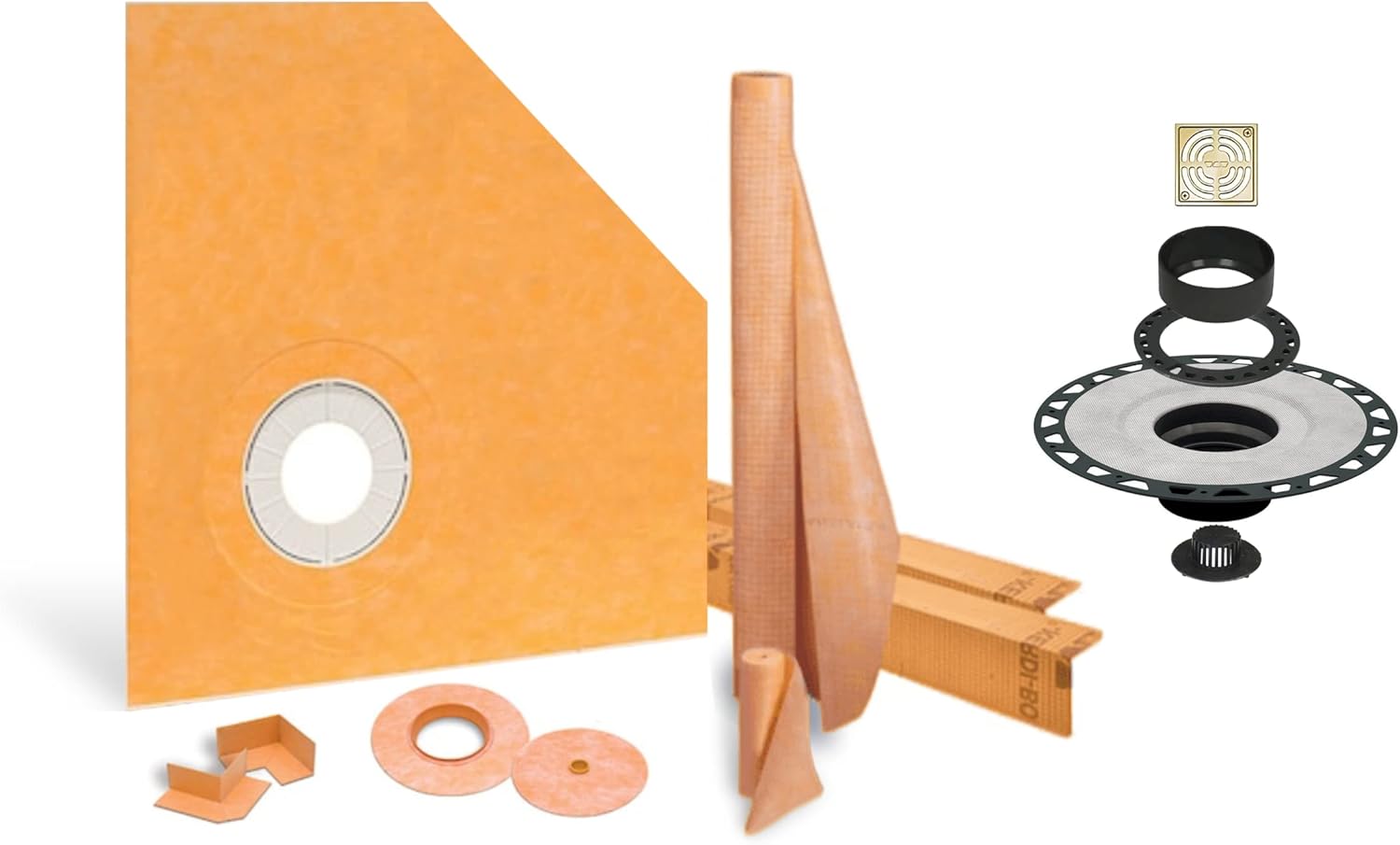 Schluter Systems Kerdi Shower Kit 38x38 Neo Angle Shower Pan (Tray), 2 inch ABS flange and 4