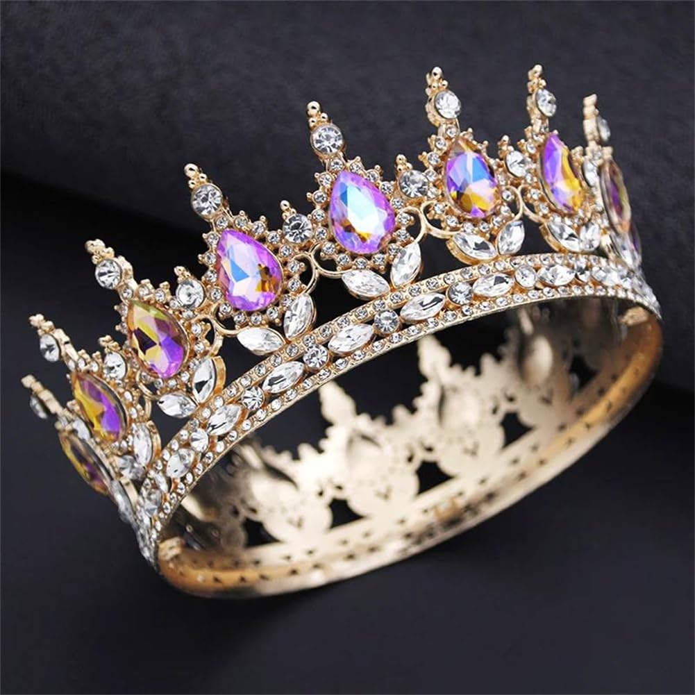 LNNSHX Diademe und Kronen für Damen, Strasssteine, Abschlussball, Hochzeit, Party, volles rundes Diadem, Braut-Haarschmuck