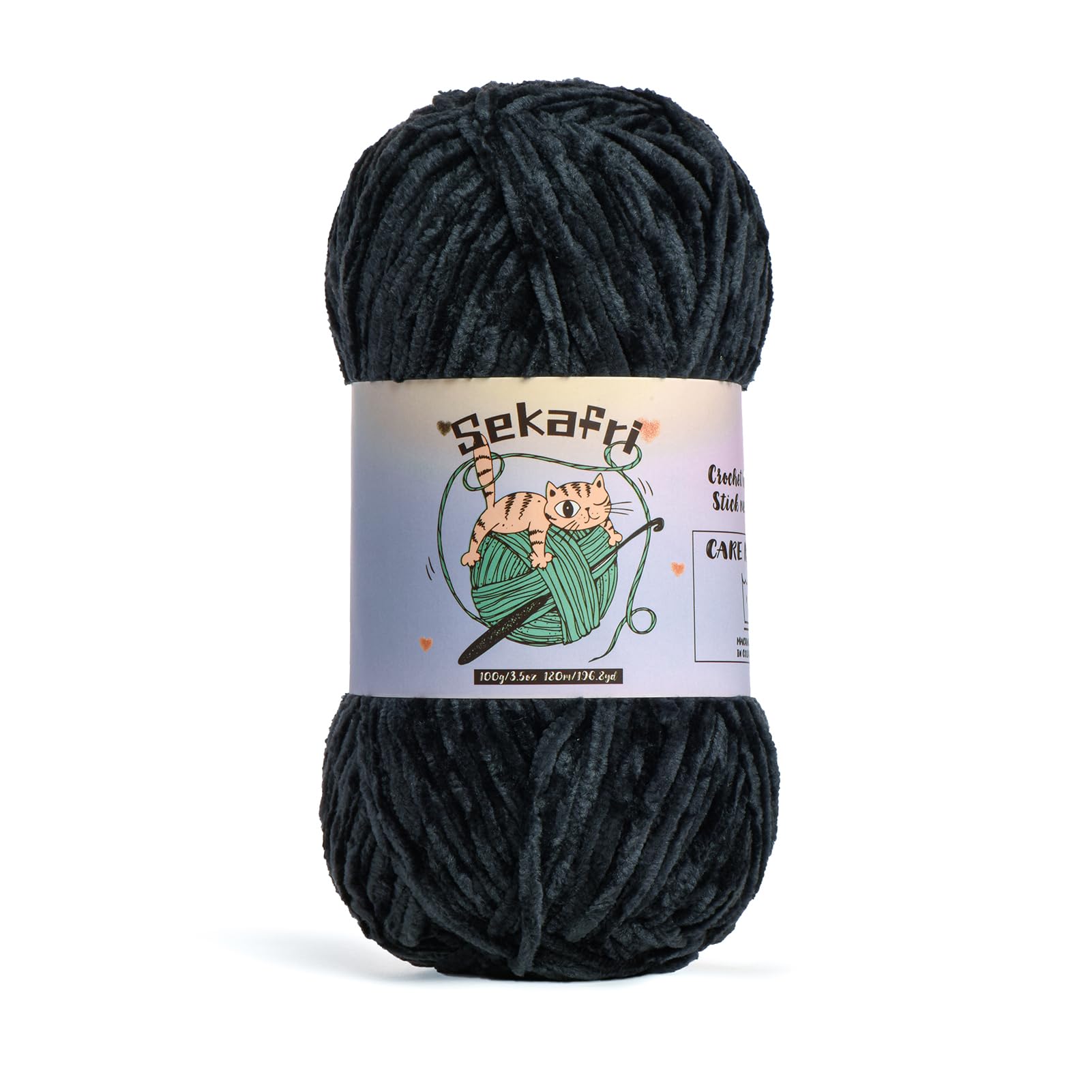 Fuzzy Chenille Yarn for Crocheting Amigurumi Crochet Yarn Black