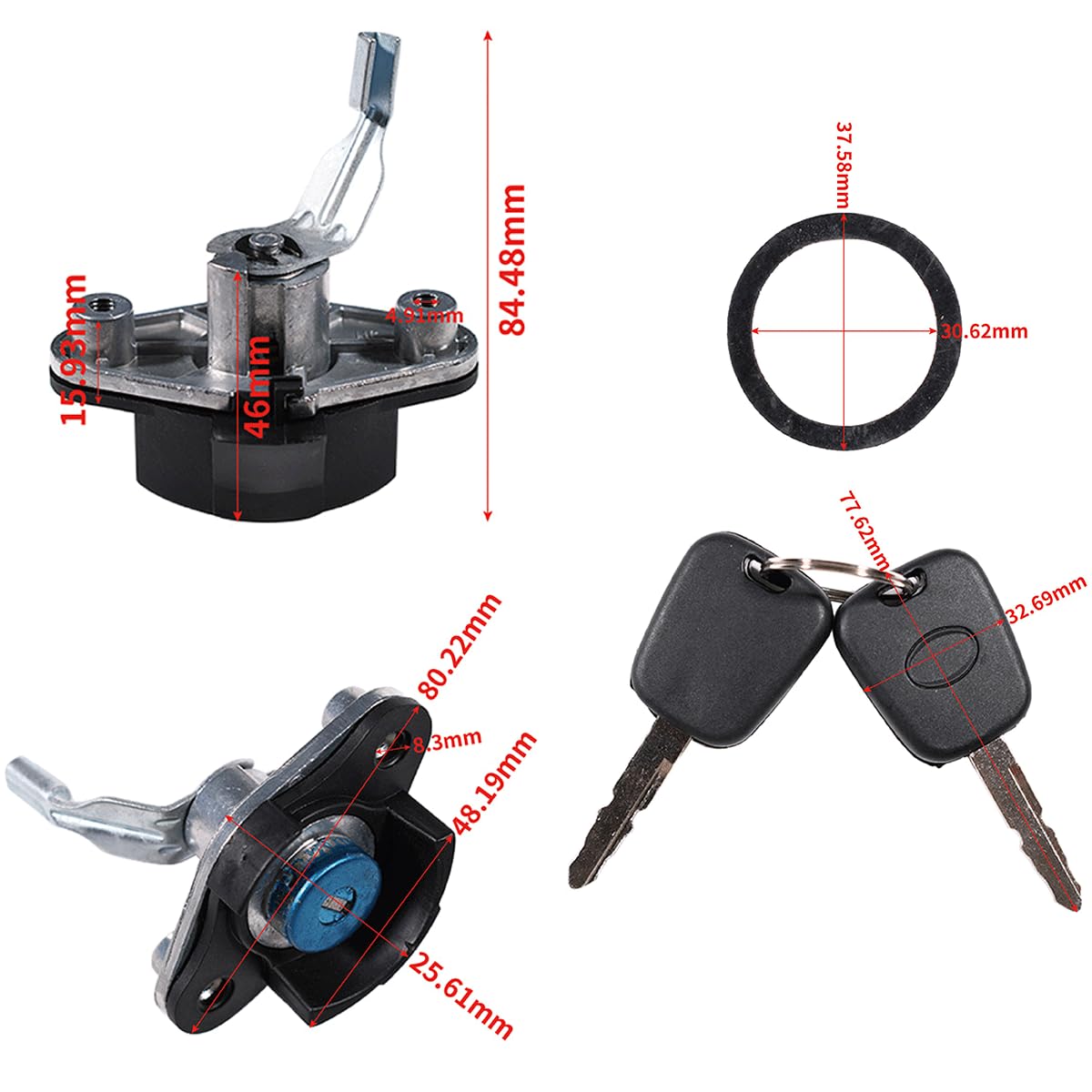 3 set di serrature di accensione e serrature per porte Set cilindri di chiusura con 8 chiavi compatibili con Citroen C1 Peugeot 107 Toyota Aygo 2005-2014