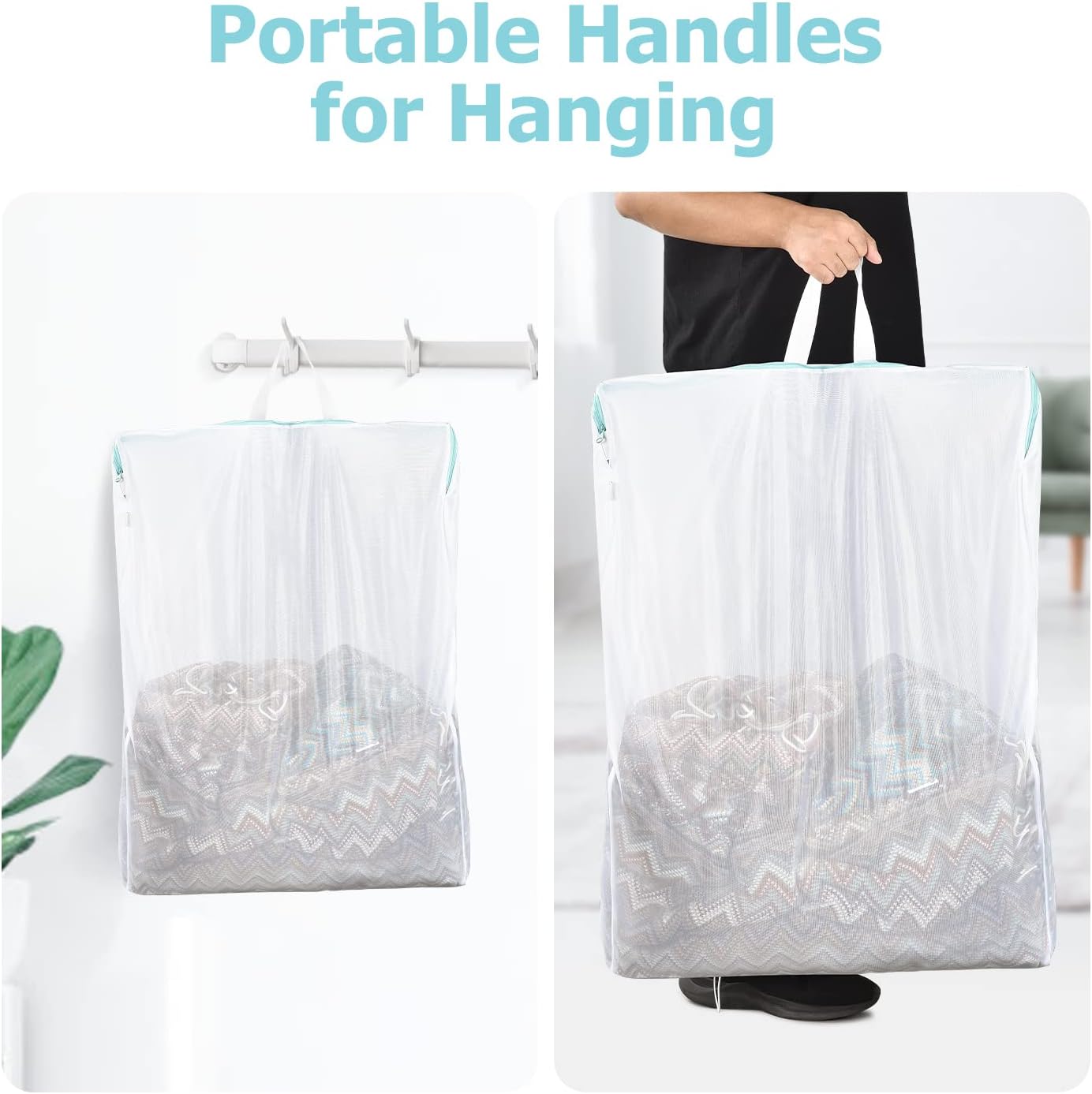 OTraki Large Mesh Laundry Bags 24x32 inch Hanging Delicates Mesh Laundry Bag with Handles Lingerie Bags Washing Machine Bag Zipper Opening,Don't Drying, Melting 140-176℉,White - Image 3