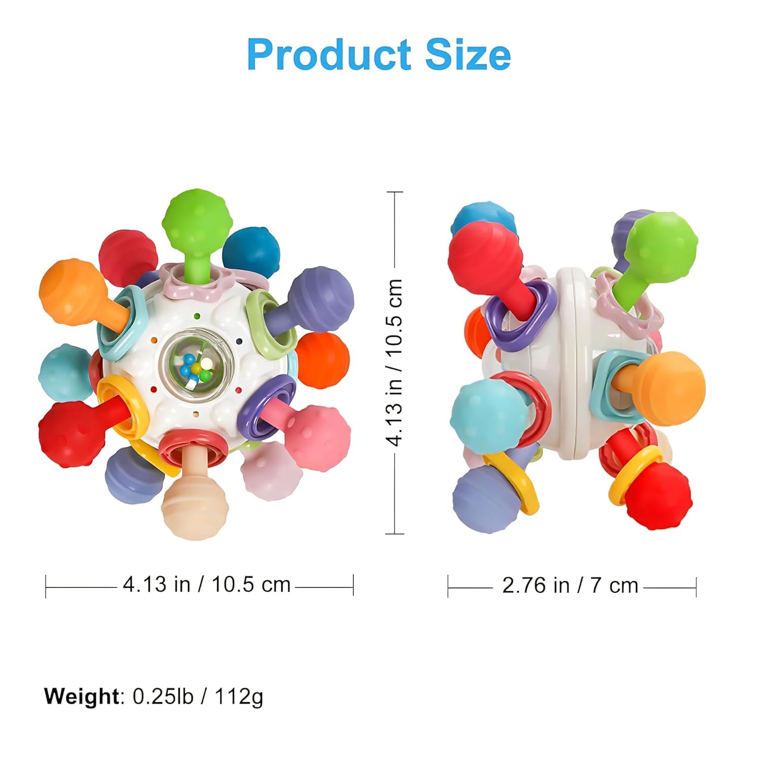 PB Prime Brands Silicone Baby Teether Ball Toy, BPA-Free Sensory Teething Toy for 3+ Months, Soft Chewable Textured Teether with Rattle, Colorful Grasping & Development Toy for Infants and Toddlers (White) 4
