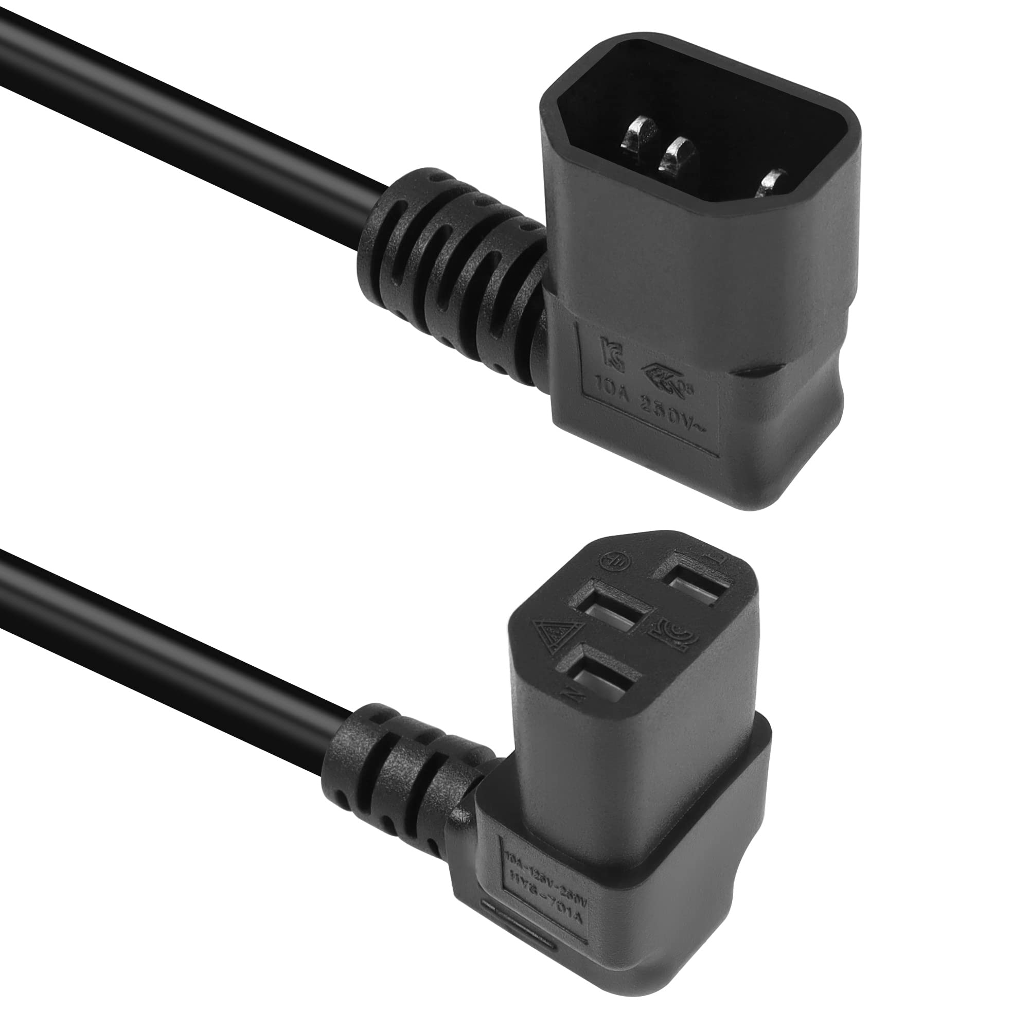 GELRHONR 1.6Ft/50cm Left Angle IEC320 C14 to Up Angle C13 PDU Power Supply Extension Cord,90 Degrees Dual Bent C14 Male to C13 Female Power Cable for Computers,LED HDTV Monitor and Scanner Etc