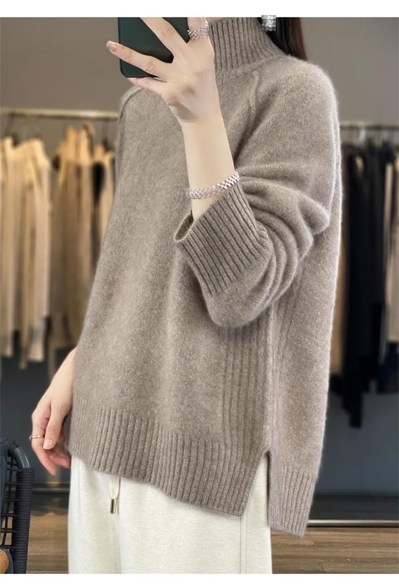 Maglione da donna in lana a collo alto in tinta unita maglione lavorato a maglia sciolto e pigro