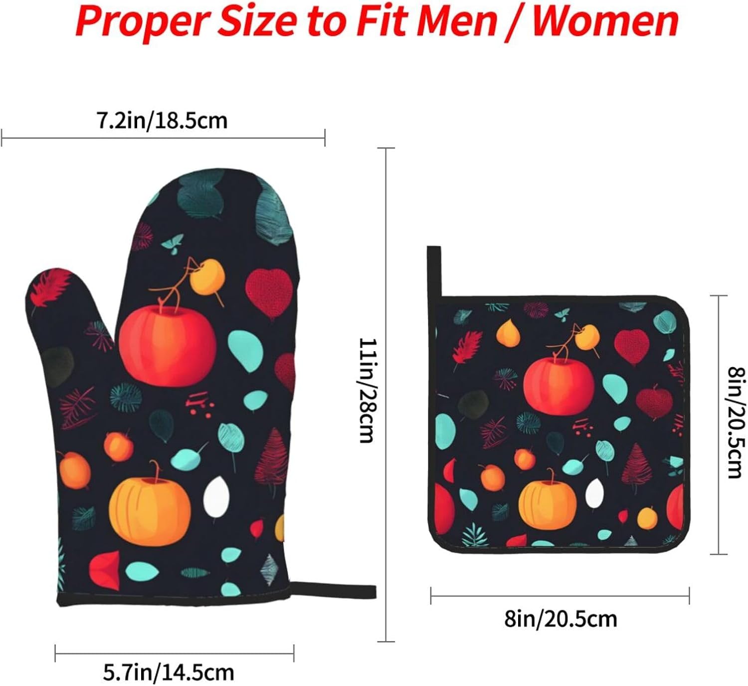 Pumpkin Flowers Oven gloves and heat-resistant mat 4-piece set. Suitable for grilling, microwave oven frying, and baking
