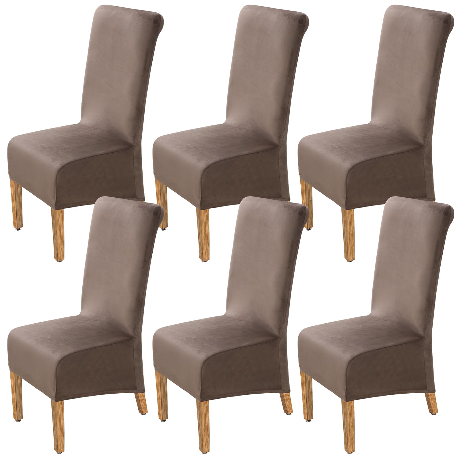 YISUN Velvet Dining Chair Covers, Set of 6 High Back Chair Covers, Stretch Washable Removable Kitchen Chair Covers for Hotel, Dining Room, Ceremony, Banquet Wedding Party
