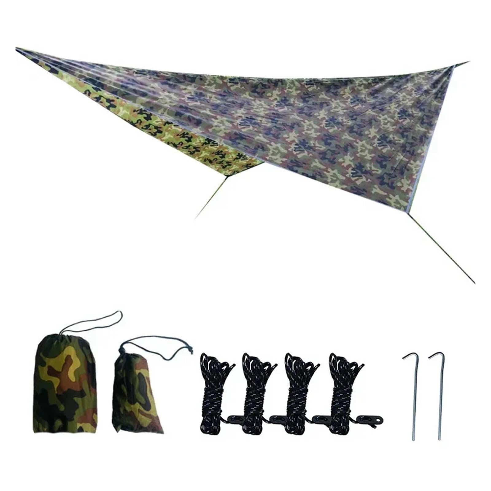 Bâche imperméable portable multifonctionnelle pour camping, voyages, randonnée, abri de pluie, auvent (camouflage, 360 x 290 cm)