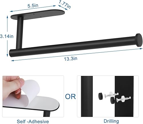 Miniatura 5 de Soporte de pared para toallas de papel debajo del gabinete, 13.2 pulgadas, perforación autoadhesiva de acero inoxidable SUS304 verticalmente