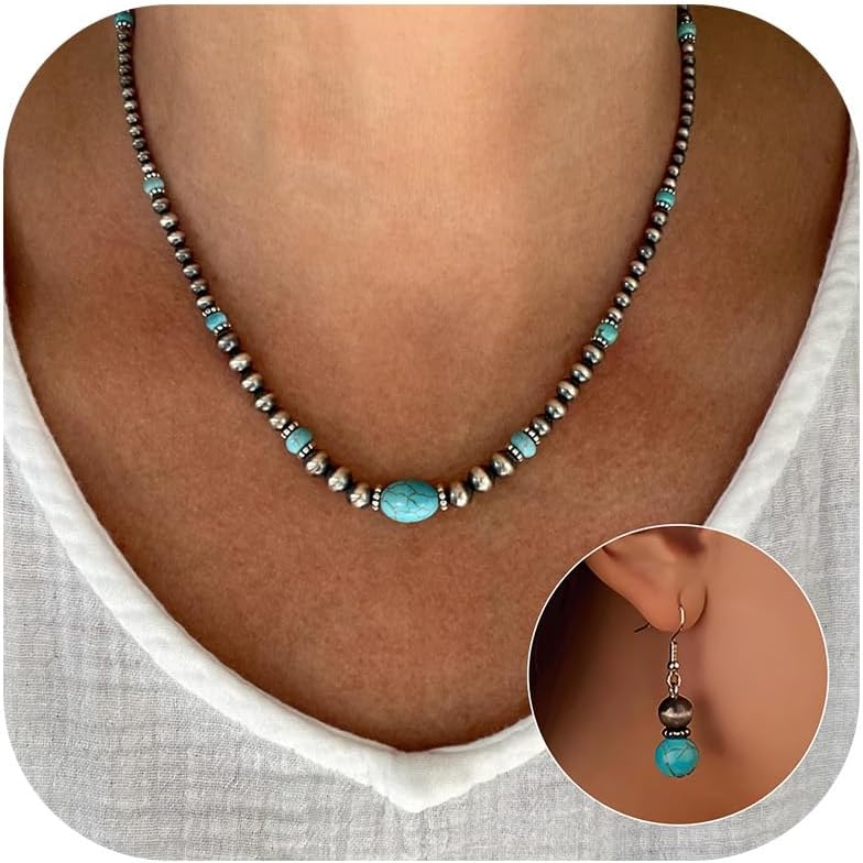 Western Turquoise Jewelry Set for Women Turquoise Earrings and Necklace Set Western Vintage Cowgirl Jewelry Country Concert Outfits Accessories for women