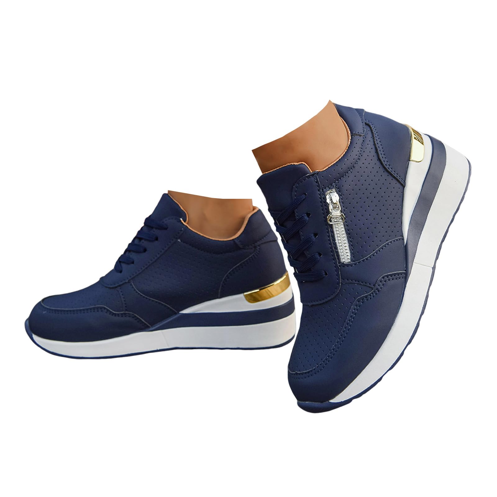 Zapatillas Mujer Cuña Plataforma Zapatos Casual con Cremallera Transpirable Cordones Zapatillas de running Zapatillas de deporte Mujer Zapatos de Plataforma Cómodos