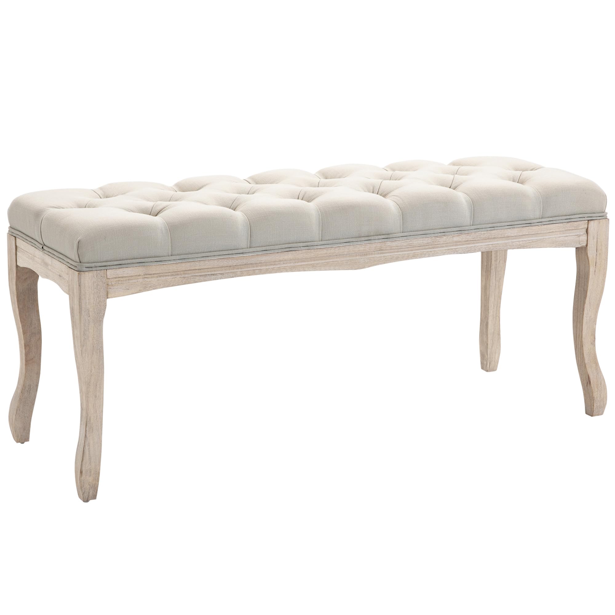 HOMCOM Sitzbank Polsterbank mit Leinen-Bezug – Bettbank mit Holzrahmen, 110 x 40 x 48 cm, Beige