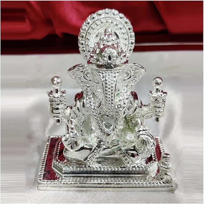 Idol Dagdusheth Halwai Ganesh en argent 925 de haute joaillerie indienne