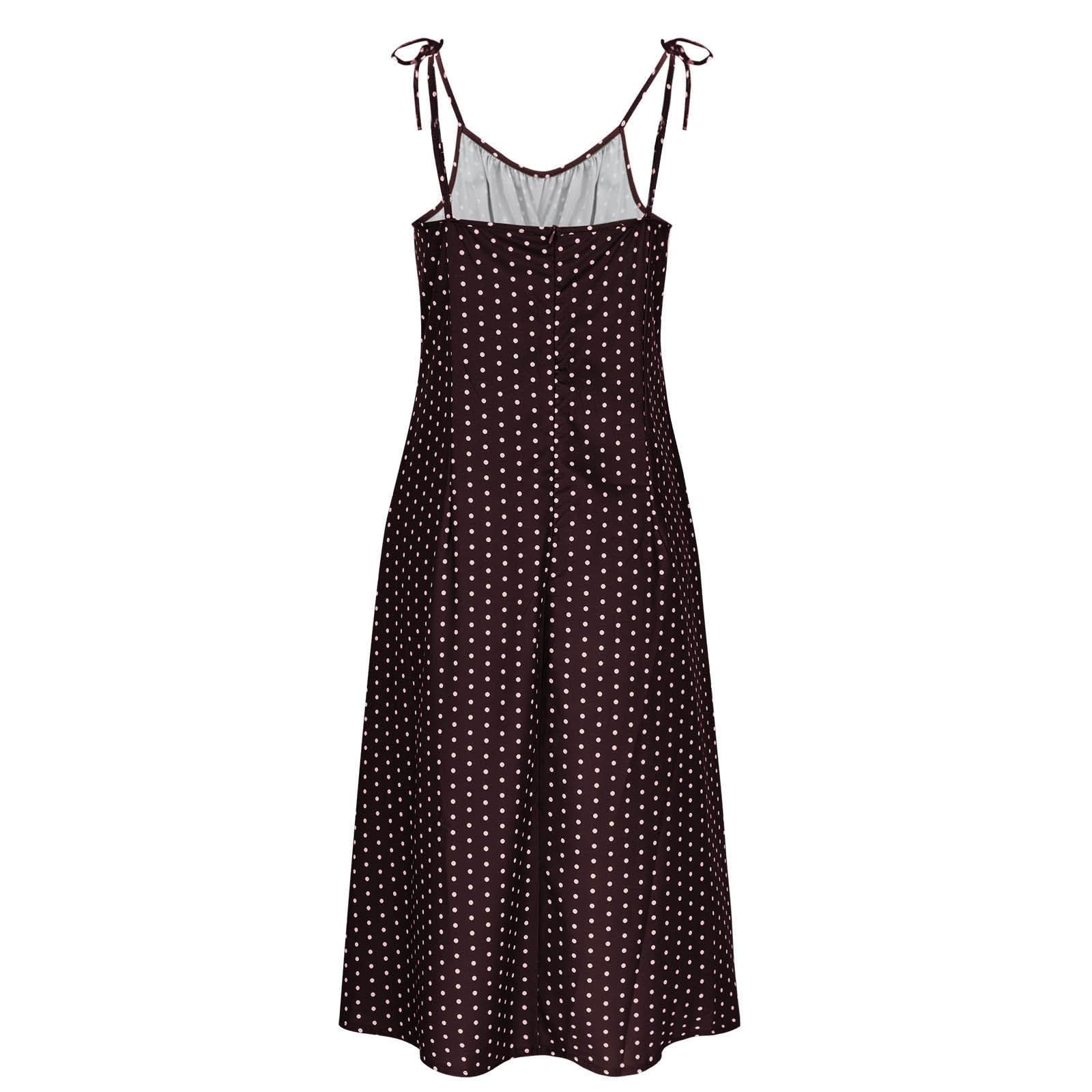Generico Vestiti Estivi Donna Vestito a Pois Comodo Abiti Spalline Silhouette Morbida Spacchi Laterali Abito Spiaggia Casual Quotidiano S-XXL