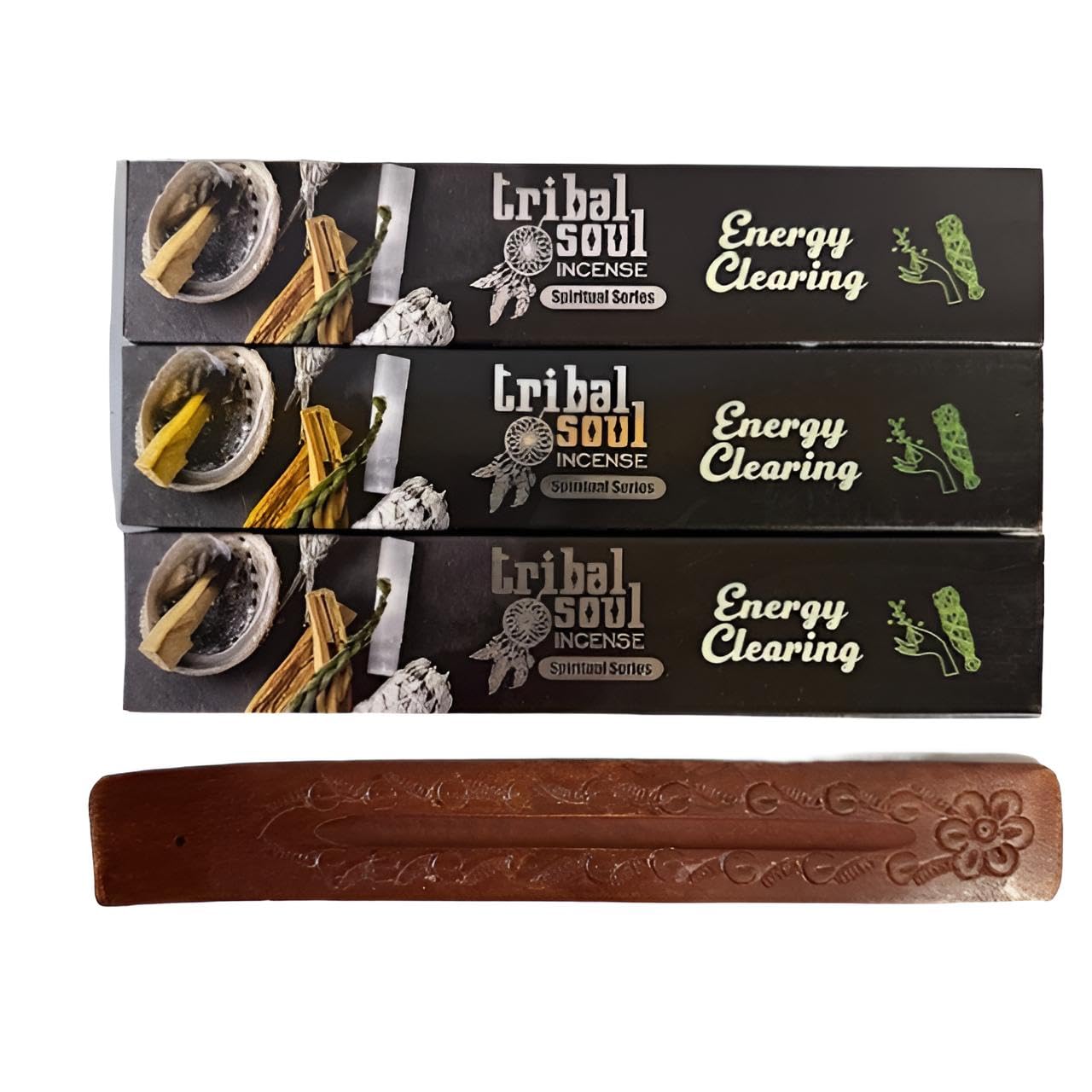 Tribal Soul Energy Clearing Spiritual Incense Gift Set with Wooden Holder, 3 Pack Meditation Sticks
