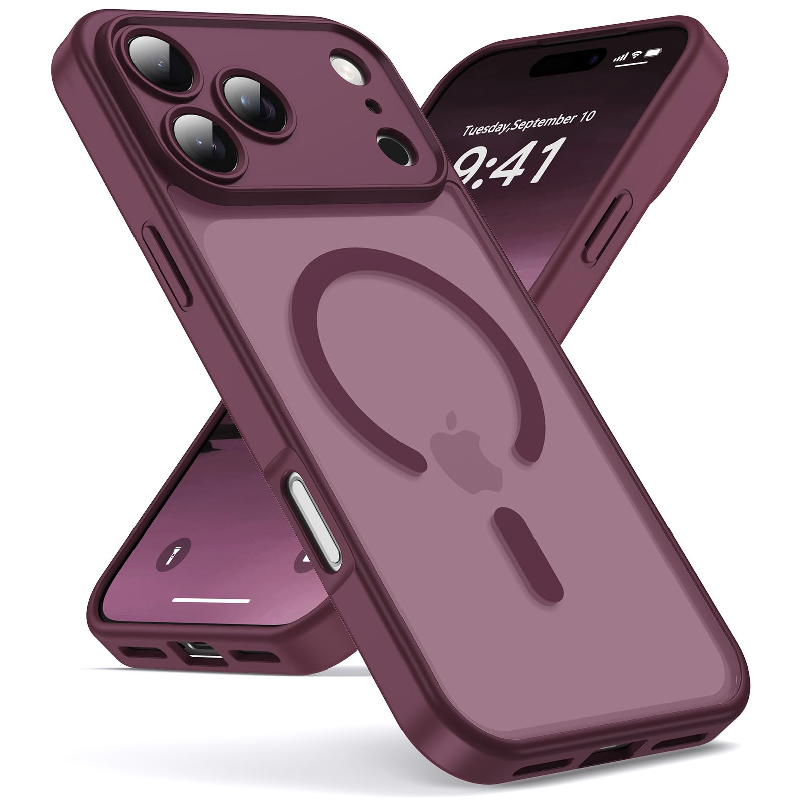 Oududianzi-Cover per iPhone 17 Pro Compatibile con MagSafe, Custodia Traslucida Posteriore PC Silicone TPU Bumper, Protezione Della Fotocamera, Cover Militare Antiurto Anti-Impronte-Bordeaux