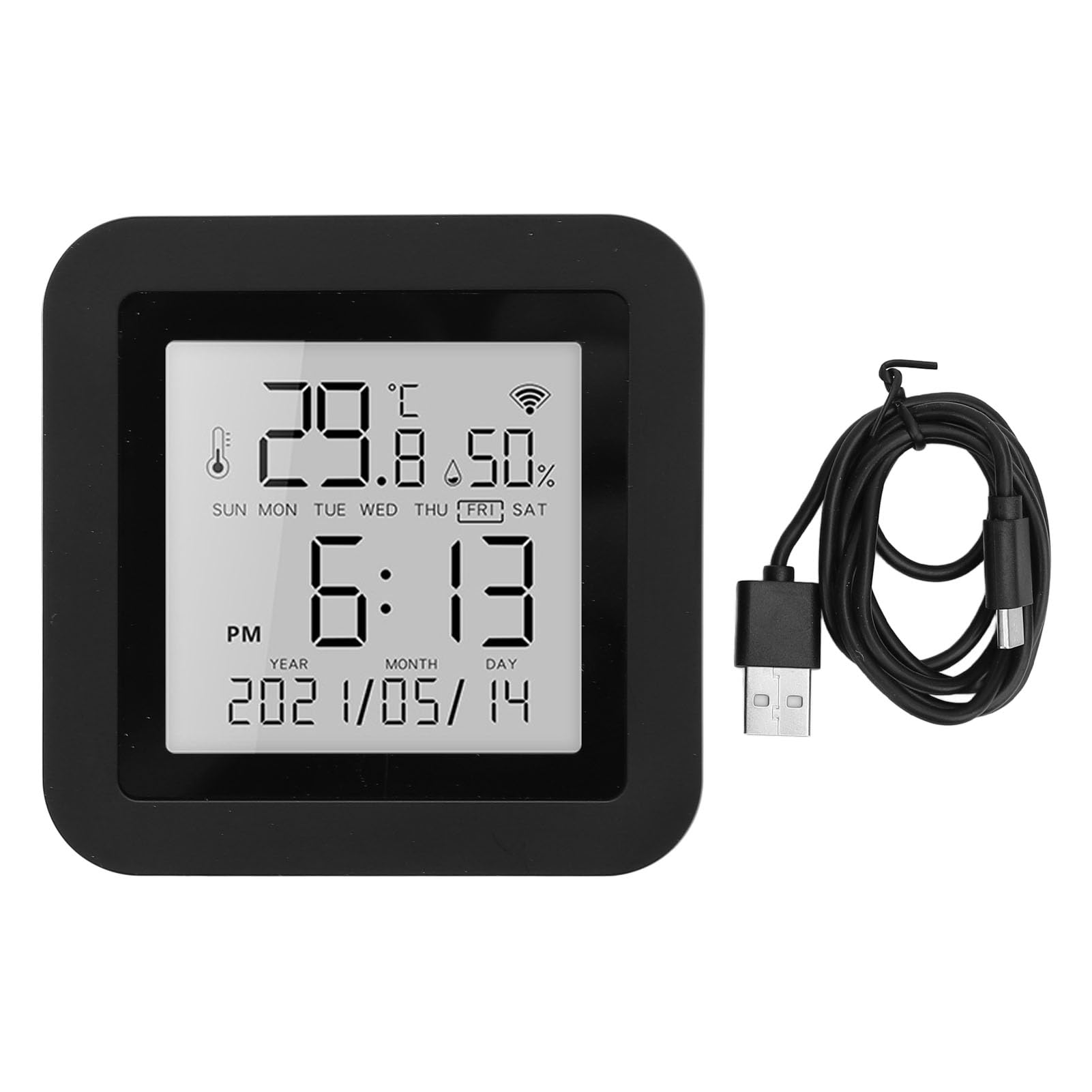 Medidor digital de temperatura y humedad PolyGen con precisión de temperatura de ±1 ℃ y precisión de humedad de ±5% RH, fuente de alimentación USB y pantalla LCD retroiluminada