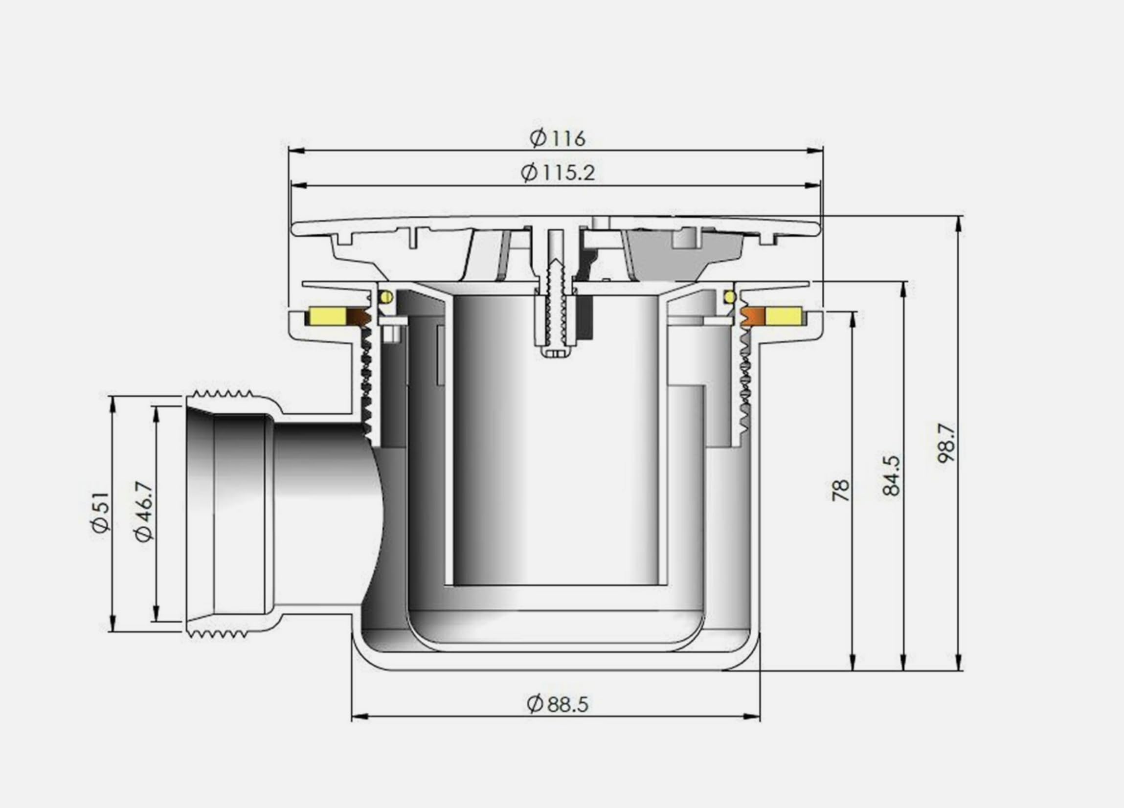 Siphon de douche à profil bas en laiton brossé. Turbo Flow – Bac de douche 90 mm facile à nettoyer