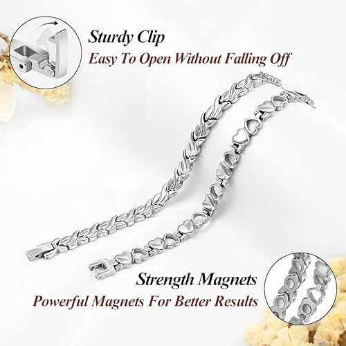 Miniatura 6 de Vicmag Pulseras magnéticas para mujer, pulsera de acero de titanio, imanes fuertes con herramienta de ajuste y caja de regalo