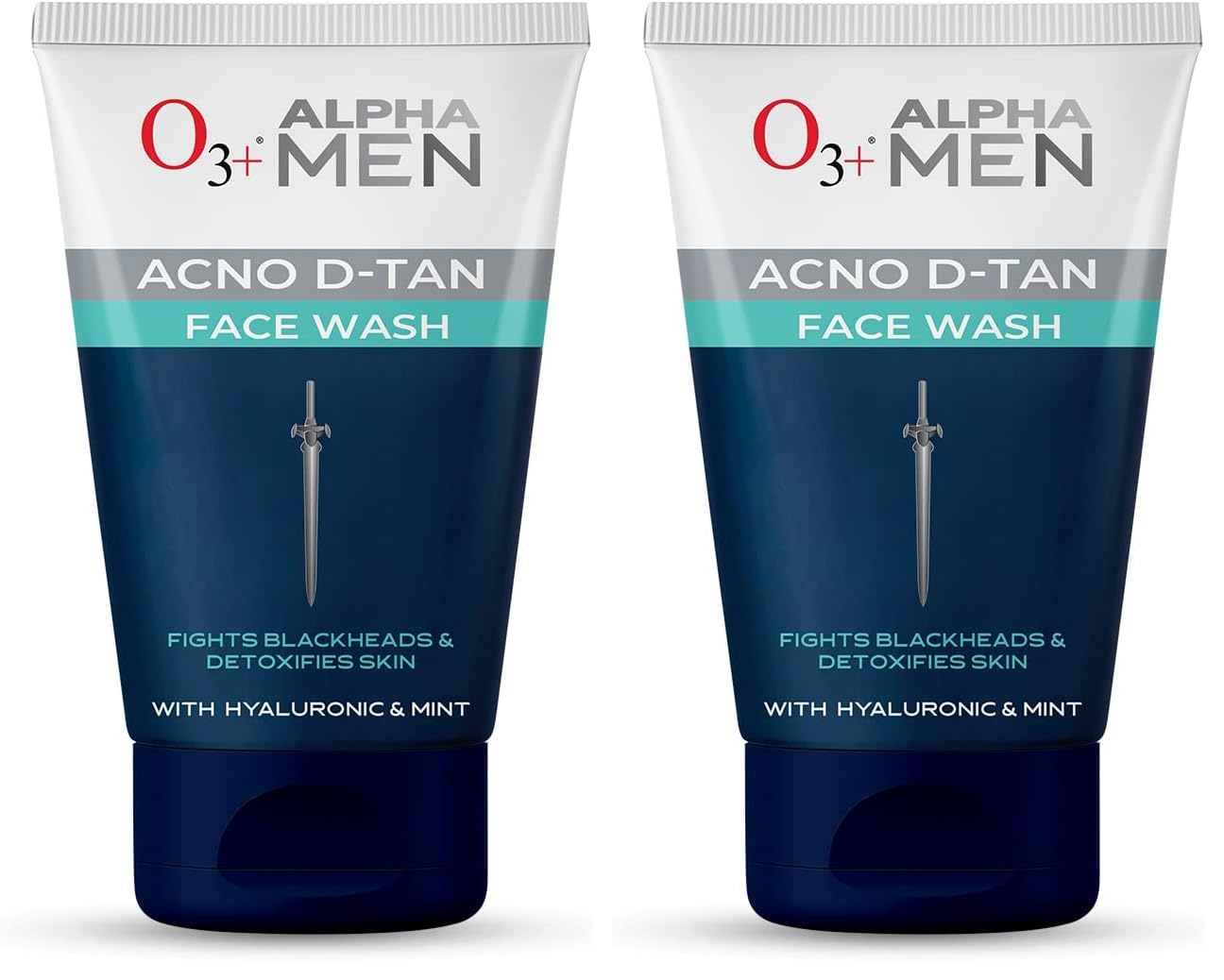 o3+ alpha men acno d-tan face wash with hyaluronic & mint | fights blackheads & detoxifies skin, 50ml (pack of 2)