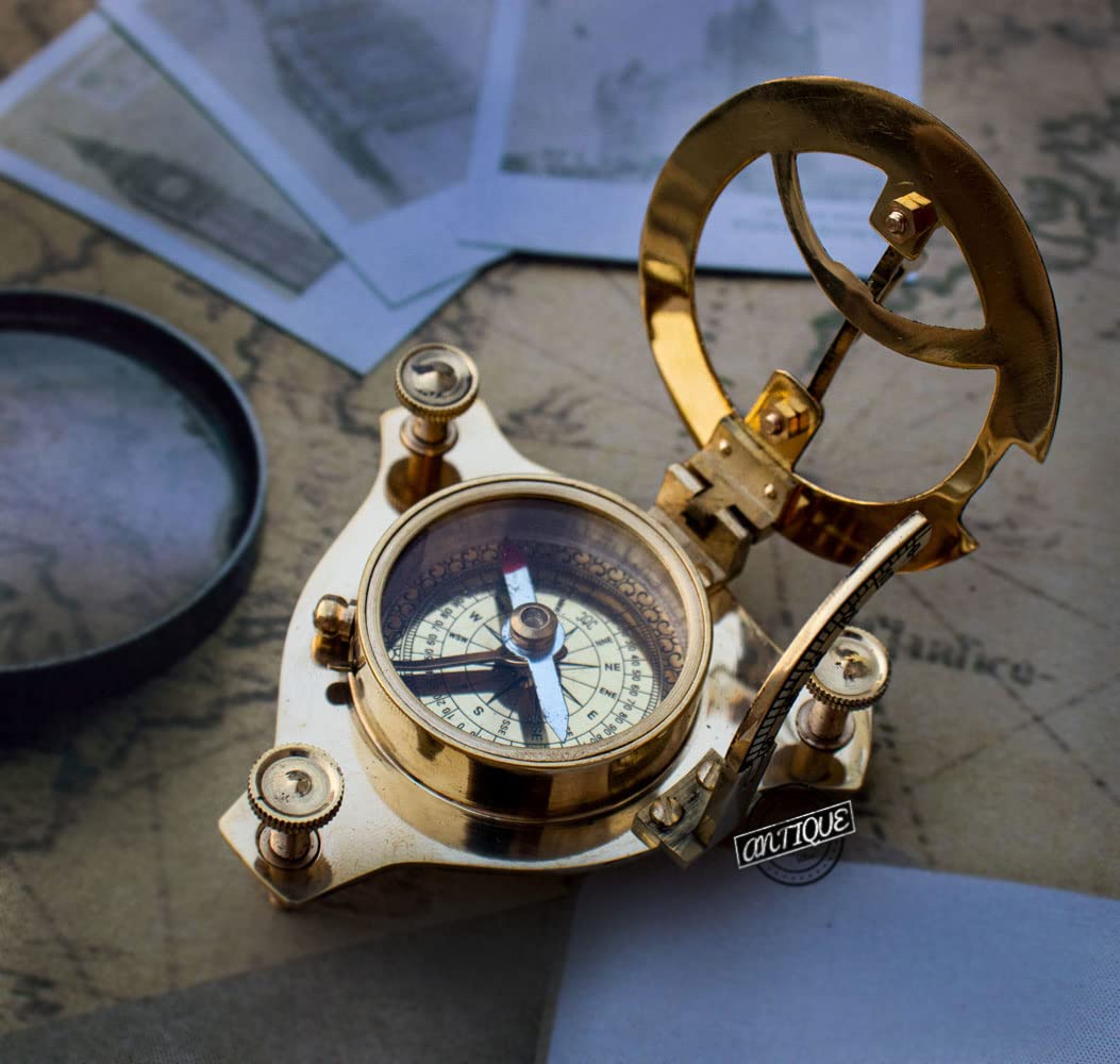 Bussola in ottone con meridiana, orologio da tasca per sole, escursionismo, viaggi, campeggio, strumenti di navigazione, per viaggiatori, regalo per figlio, figlia