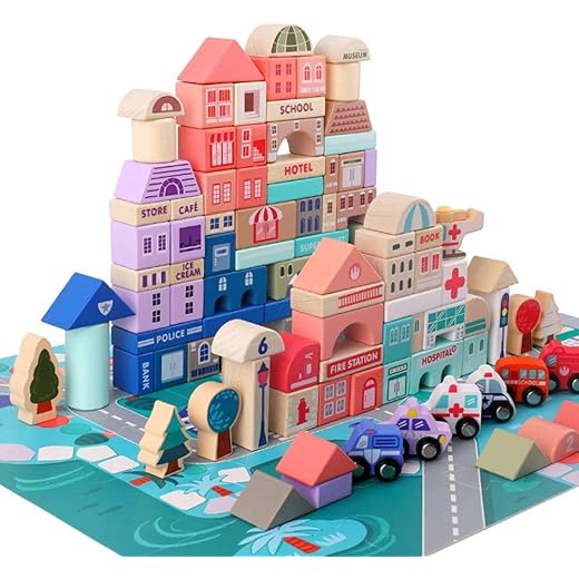 NESTA TOYS Wooden City Building Blocks 115 Pieces