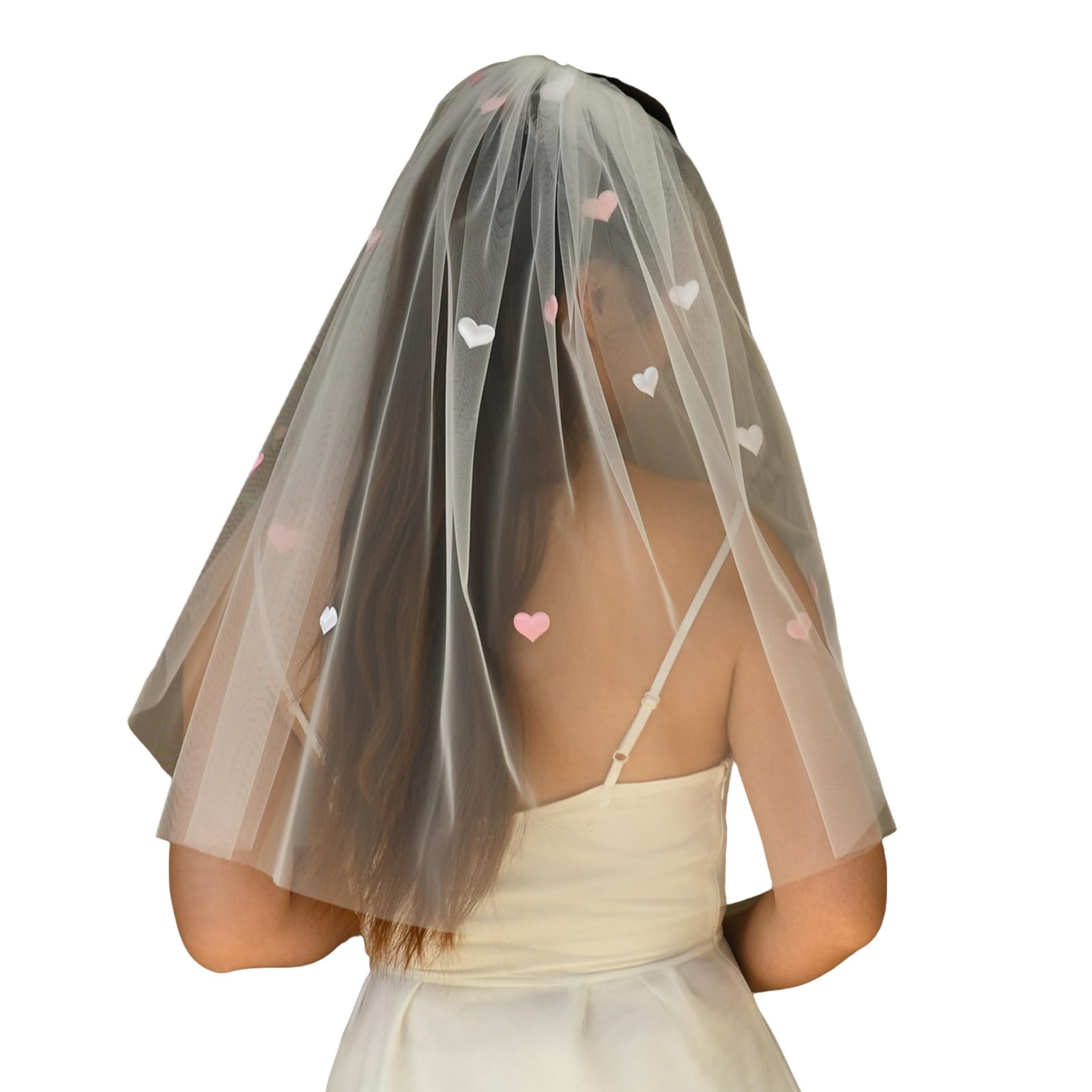 MEAKTSMI Delicate Tulle Bridal Veil Short Length Seethrough Veil With Love Heart For Bachelorette Parties And Wedding Dresses