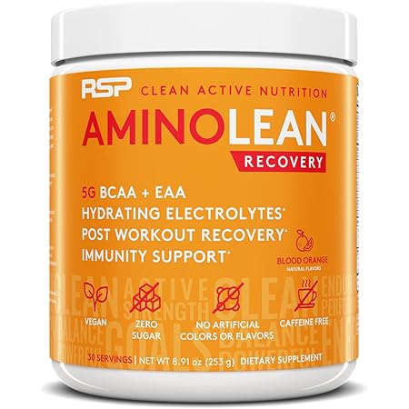 RSP AminoLean Recovery - Post Workout BCAAs Amino Acids Supplement + Electrolytes, BCAAs and EAAs for Hydration Boost, Immunity Support - Muscle Recovery Drink, Vegan Friendly, Blood Orange