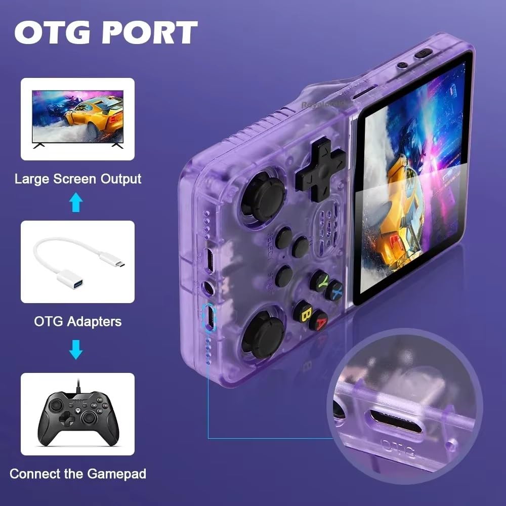 Drqzwp R36S Console Retro Game Portatile aggiornata, Funzione di Archiviazione Manuale, Pulsanti Ergonomici, Oltre 15.000 Giochi Classici Retrò Supporto per l'aggiunta di Altri Giochi (Nero/64G)